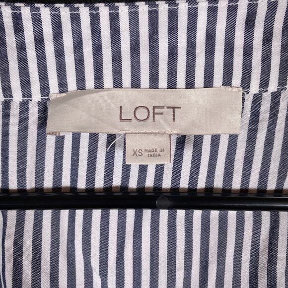 LOFT Womens Blouse Blue White Striped V Neck Wrap Front Tie 1/2 Sleeve Flowy XS - Picture 7 of 13